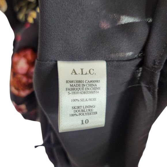 A.L.C. Dress Womens 10 Black Floral Haven Ruched Silk Long‎ Sleeve NWT Flaw $595 - Picture 12 of 16